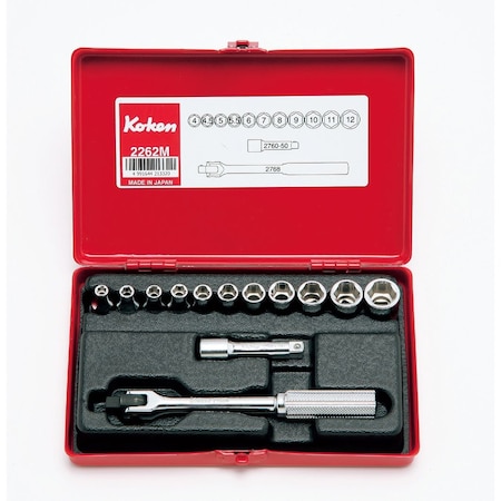 Ko-Ken Socket set 6 Point 13 pieces 1/4 Sq. Drive 2262M